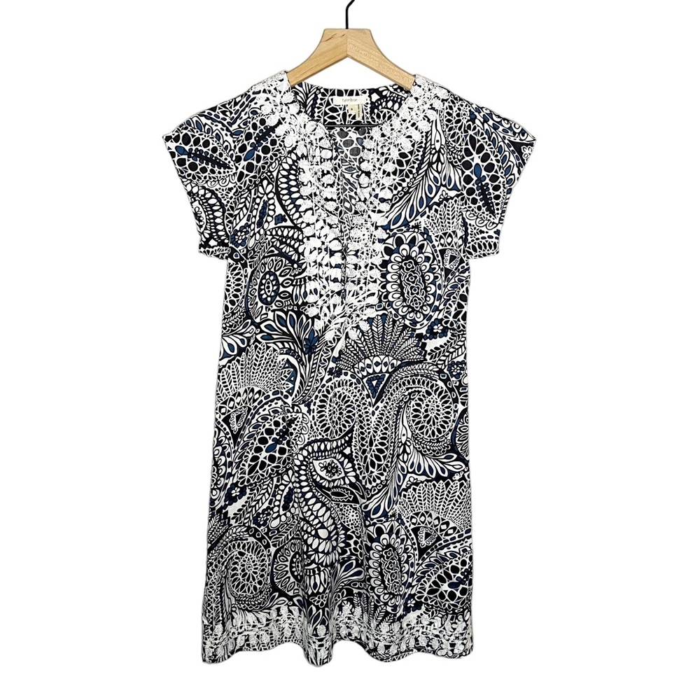 Tyler Boe Embroidered Short Sleeve Printed Dress in Blue/White 6